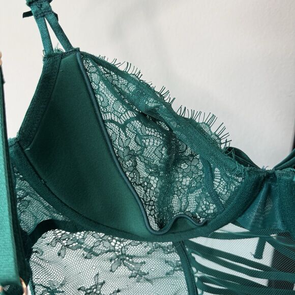 Victoria's Secret Green Unlined Wicked Lace Up Teddy Lingerie Size Large - Picture 4 of 6